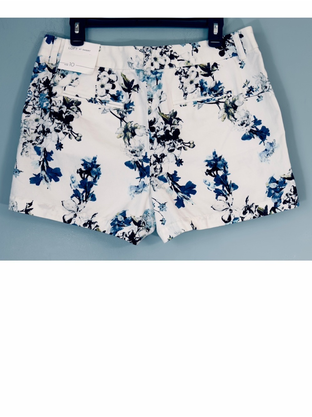 LOFT White Floral Print Shorts with Blue Accents - Picture 3 of 5